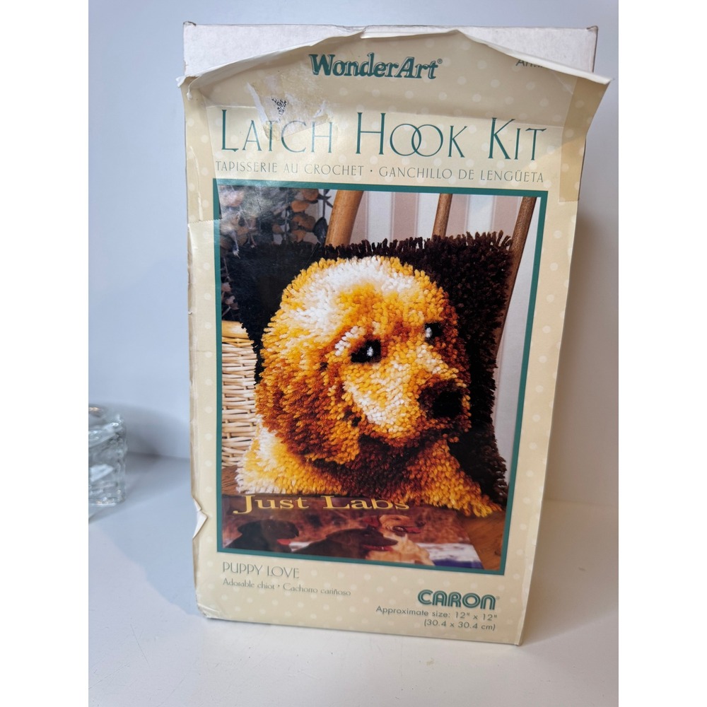Vintage WonderArt Just a Pal Puppy Latch Hook Kit Caron Partially Completed